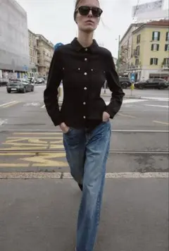 新品未使用ZARA(ザラ)ブラッククレープテーラードシャツ