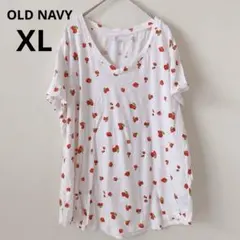 OLD NAVY【XL】レディース トップス いちご柄 Tシャツ 半袖 白色のサムネイル