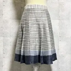 美品 K.T.LINO ケーティーリノ リネン混ボーダー柄プリーツフレアスカート