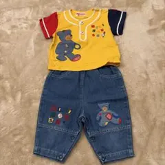 ミキハウス　レトロ　半袖　Tシャツ　薄手デニム　長ズボン　80cm 野球