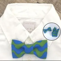 【№2322】蝶ネクタイ ポケットチーフ キッズ ブルー×グリーン