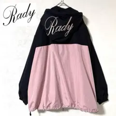Radyレディーバイカラーフーディー　ダブルジップ　フードロゴ刺繍　黒ピンク