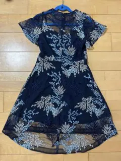 Gracefulsmile ネイビー 花柄刺繍 Aライン パーティードレス