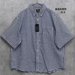 【新品未使用】ギンガムチェック 半袖パナマシャツ 3L寸 ホワイト ネイビー
