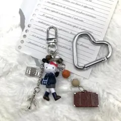 ハローキティ ブルー制服 バッグチャーム じゃらじゃらキーホルダー カラビナ付き