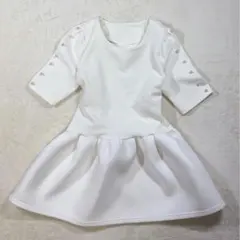 パール袖 フレアワンピース 白 M 平成ガーリー