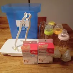 出産準備 豪華セット ミルトン消毒容器＆哺乳瓶5本＆乳頭保護器M/Lセット