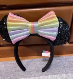 ディズニー ミッキーマウス 耳カチューシャ 40周年記念 スパンコール 黒・虹色