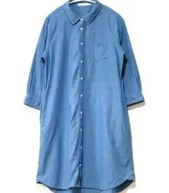 【ショコラ フィネ ローブ】シャツワンピース チュニック 七分袖 デニムブルーのサムネイル