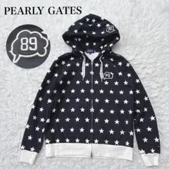 パーリーゲイツ ゴルフ 裏起毛パーカー 星柄総柄 ダブルジップ モノトーン ロゴ