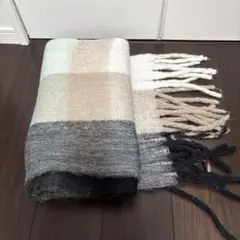 チェック柄マフラー グレー ベージュ ホワイト