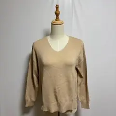 GLACIERＶネックニットセーター（M）プルオーバー　ベージュ系　綿混