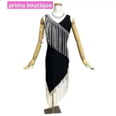 6519★primaboutique★M 黒 フリンジ ラテンドレス 社交ダンスのサムネイル