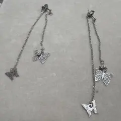 蝶モチーフ シルバー色 ロングピアス