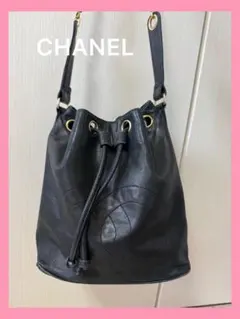 CHANEL ブラック 金具ゴールド巾着可愛い！ショルダーポーチ付き