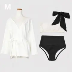 未使用完売M ワンショルダー リブビキニ 水着 ハイウエスト＋ラッシュガード