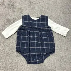 petit main チェック柄ロンパース