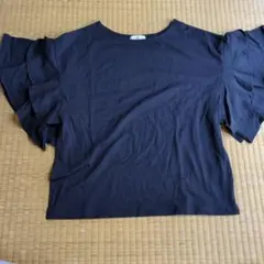 earth music&ecology フリル袖 Tシャツ 紺