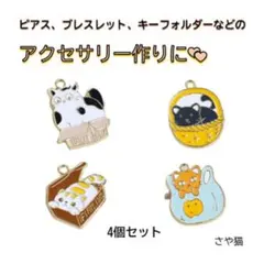 ah100 段ボール箱やカゴなどに入った猫達 チャーム 4個セット ねこ パーツ