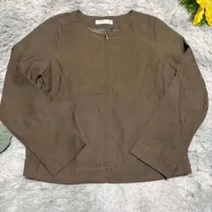 シネマクラブ きれいめ ノーカラー ジップアップ ジャケット ブラウン (M)のサムネイル