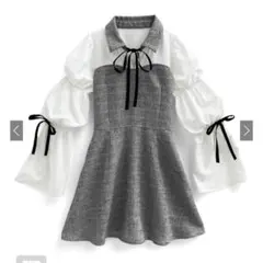 フリル袖リボン付きミニワンピース