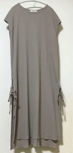 Samansa Mos2 モカベージュ ワッフル地　ロングワンピース　F