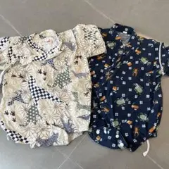 【ベビー甚平】70cm 恐竜　甲虫　ベージュ　紺　70サイズ　夏祭り