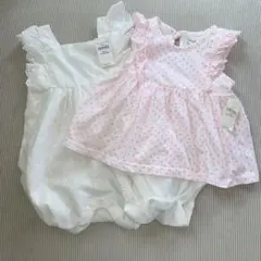 Baby gap白レースロンパース ネオンピンクドットロンパースセット80cm