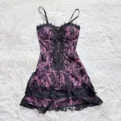 レースキャミワンピース フリル ティアード セクシー キャバドレス ナイトドレス