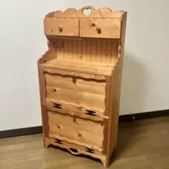 木製無垢材カントリーキャビネット ハートくりぬき シェルフ チェスト 棚