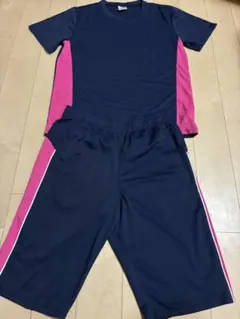 キッズ 半袖ジャージ 上下セット ネイビー ピンク 160cm