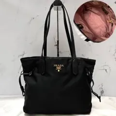 ◇極美品◇プラダ　トートバッグ　ナイロン×レザー　ブラック　ロゴ金具　裏地ピンク