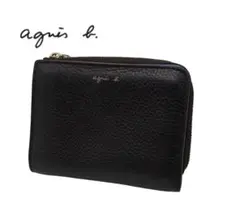 agnis b. ブラックレザー二つ折り財布　レディース　カード入れ多数