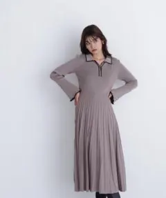 NATURAL BEAUTY BASIC スキッパーバイカラーニットワンピース