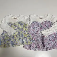 Petit main 花柄ビスチェ風ロンT2枚セット 80&100