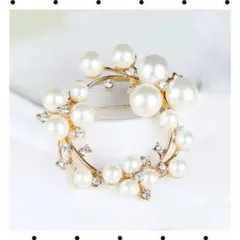 サークルブローチ パール ゴールド ビジュー 上品 フォーマル レディース