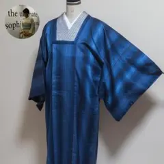 【ゆーりんちー様専用雨コート】正絹・フルレングス・ブルー縦縞・ロング・裄67.5
