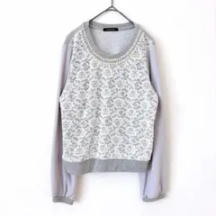 INGNI レーストップス【M】グレー パール ラインストーン ブラウス 長袖