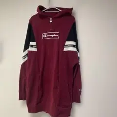 【Championコラボ】 袖配色切り替えハーフジップパーカーワンピース160