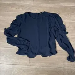 美品♡ZARA BASIC ネイビー フリル袖ブラウス