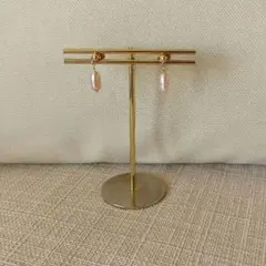 淡水パール ピアス 桜ピンク 艶々 シンプル ロング