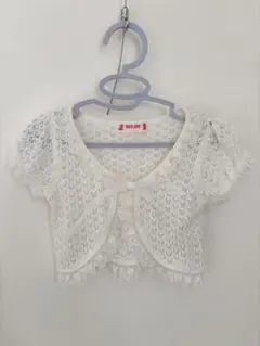 mezzo piano 白　半袖ボレロ　レース　フリル　リボン　カーディガン