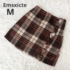 【エムズエキサイト】ミニスカート 裏地パンツ ゴム ブラウン チェック フリル