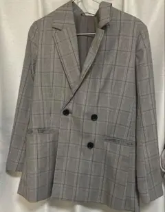 グレー系チェック ダブルブレストジャケット Mサイズ