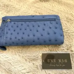 【超メルカリ市セール】新品未使用 オーストリッチ 本革 長財布 ブルーのサムネイル