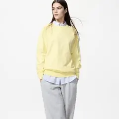 【新品未使用】ユニクロウォッシャブルコットンブレンドクルーネックセーター黄色Ｌ