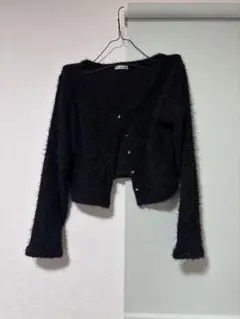 ブラック クロップドカーディガン 長袖