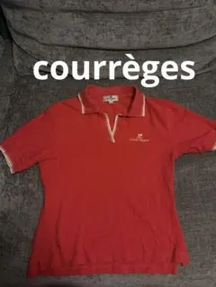 courrèges クレージュ ポロシャツ 半袖 ピンク L ロゴ刺繍