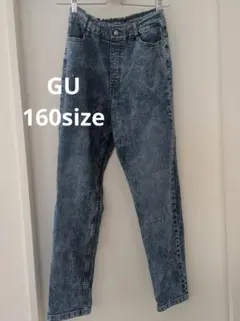 【160】GU キッズ ケミカルウォッシュ デニムパンツ