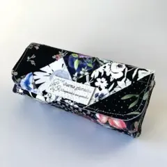 花柄パッチのフラップボックスポーチ横長　78 ハンドメイド